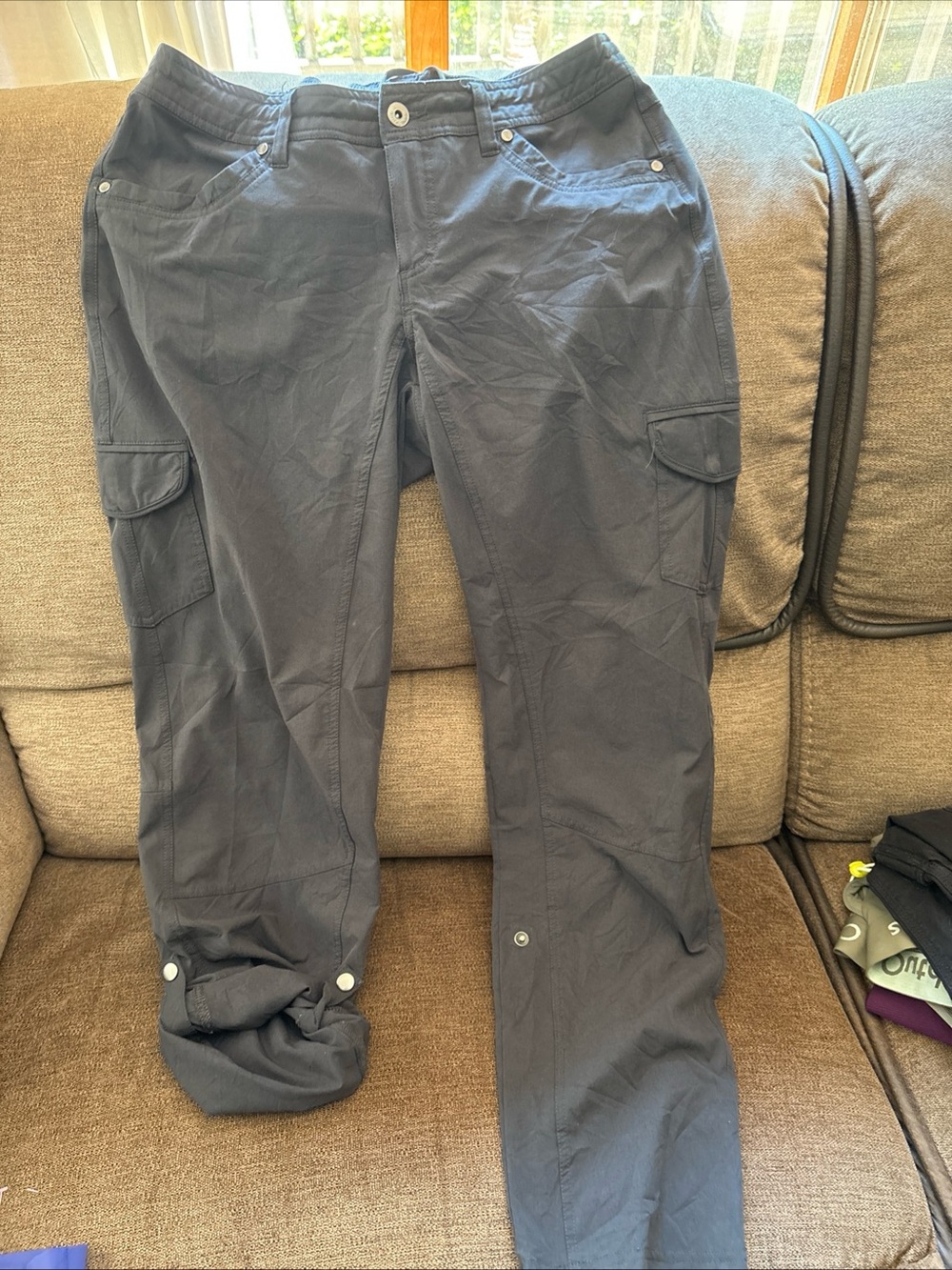 Kuhl Freeflex Pants Womens 10 Dark Gray Cargo Roll Up Hiking Outdoor